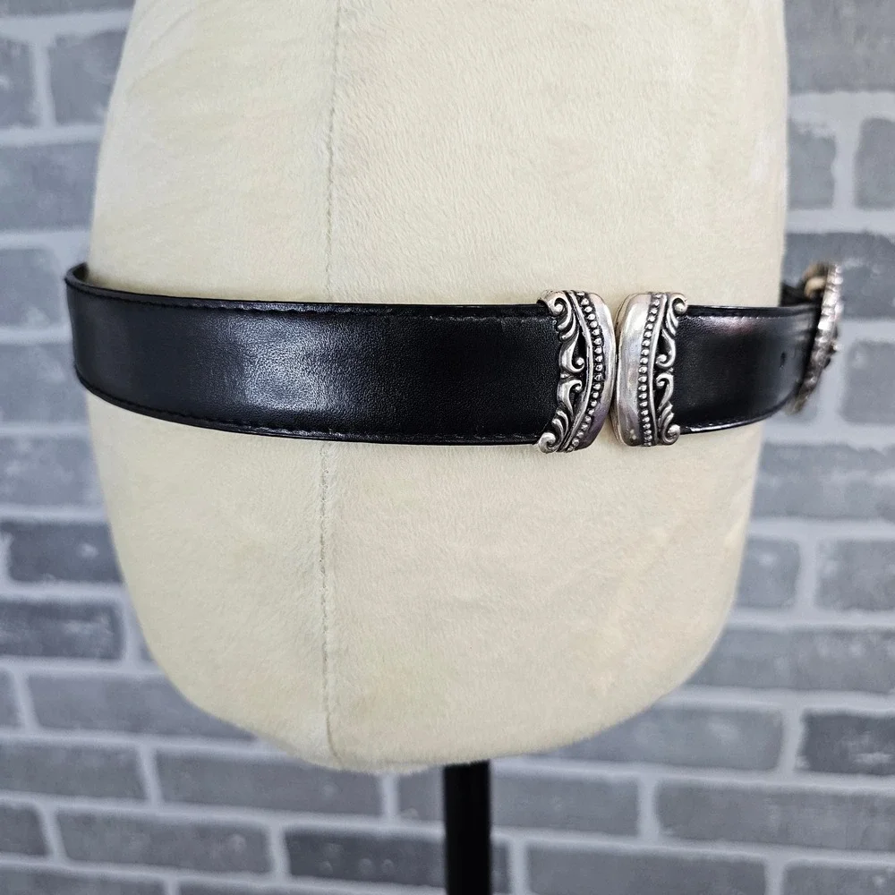 Reversible Brown Croc Embossed & Black Leather Belt Western Boho Silver Buckle - Picture 7 of 9